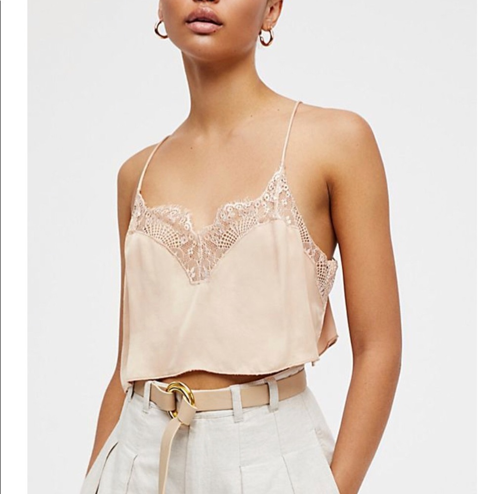 Blush pink silk lace crop top